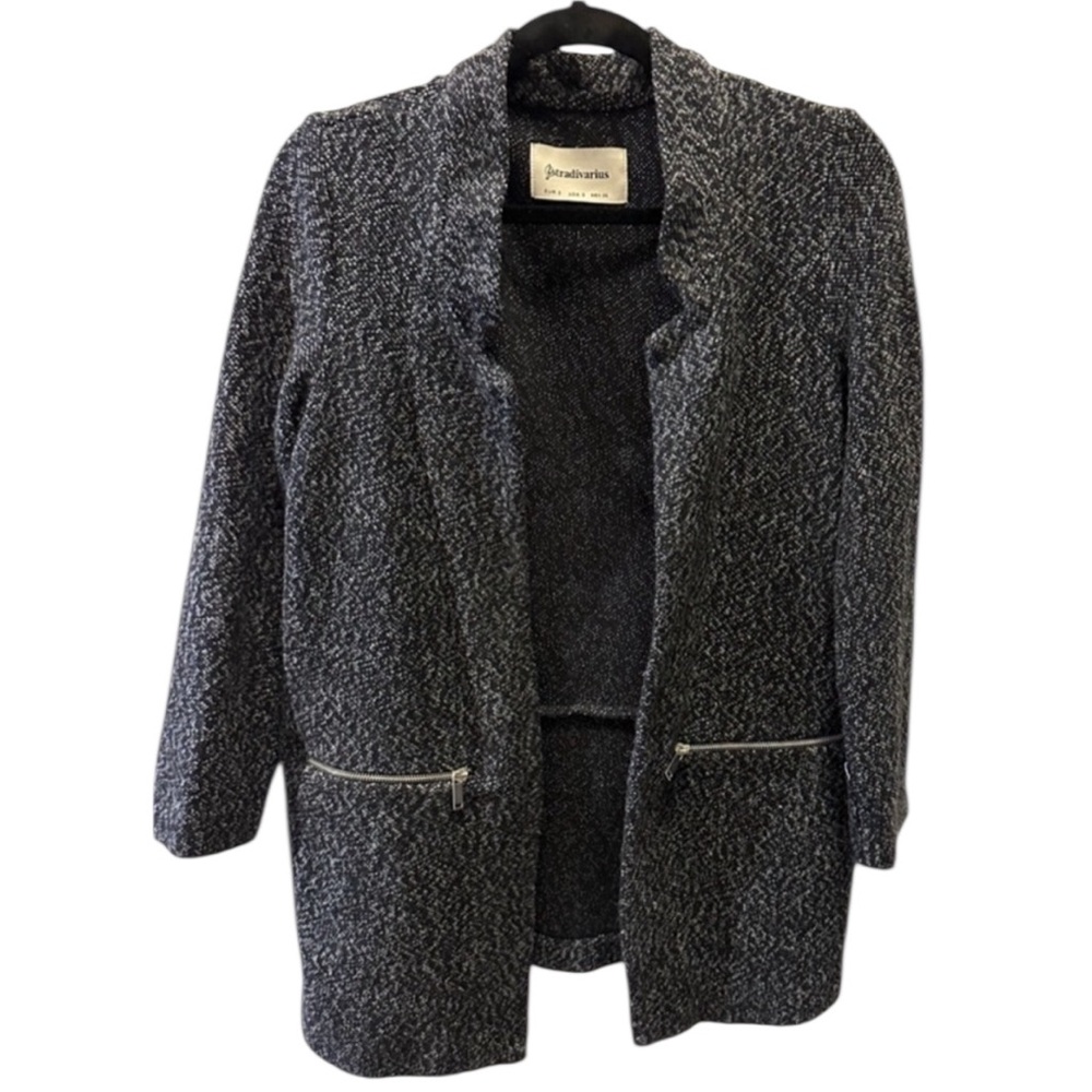 Stradivarius Marled Gray Long Collared Cardigan Sweater Vintage Style Size S